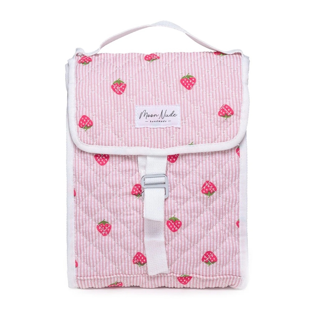 Moon Nude Pink Strawberry Quilted lunch bag.